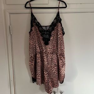 PLUS Cheetah Print Romper w/ Lace Detail